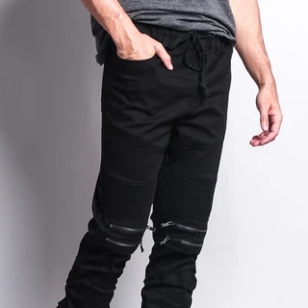 Black Biker Jogger Jeans With Zippers - Picture 2 of 3